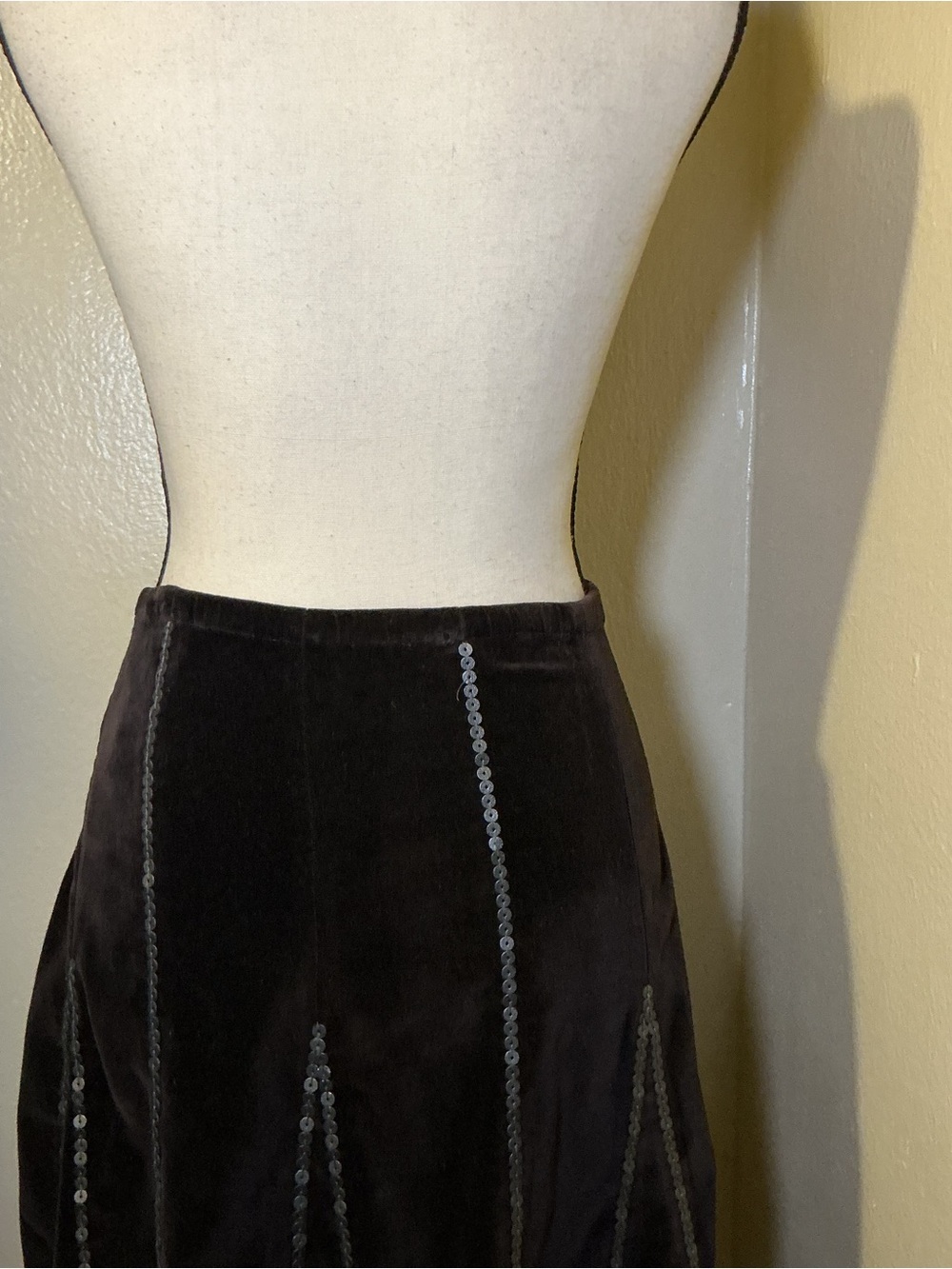 Soft Surroundings 1X Brown Cotton Skirt with Bronze Sequin Embellishment - Picture 6 of 9
